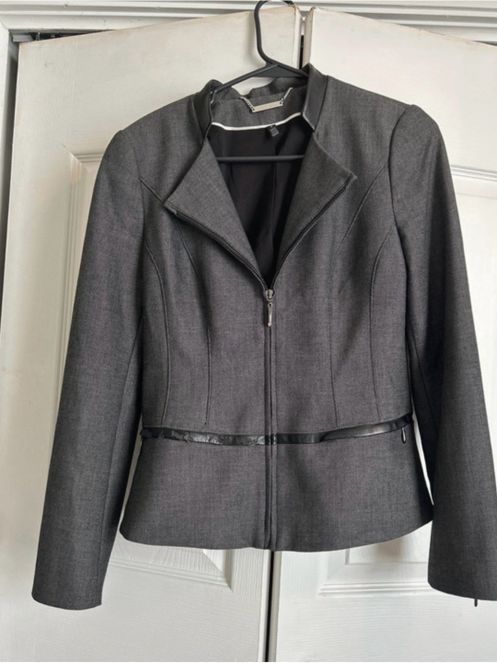 White House Black Market Charcoal Zip-Front Tailored Jacket